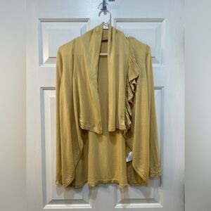 Elie Tahari Silk Cashmere Blend Cardigan Golden Yellow Side Ruffle Preppy Hi Lo